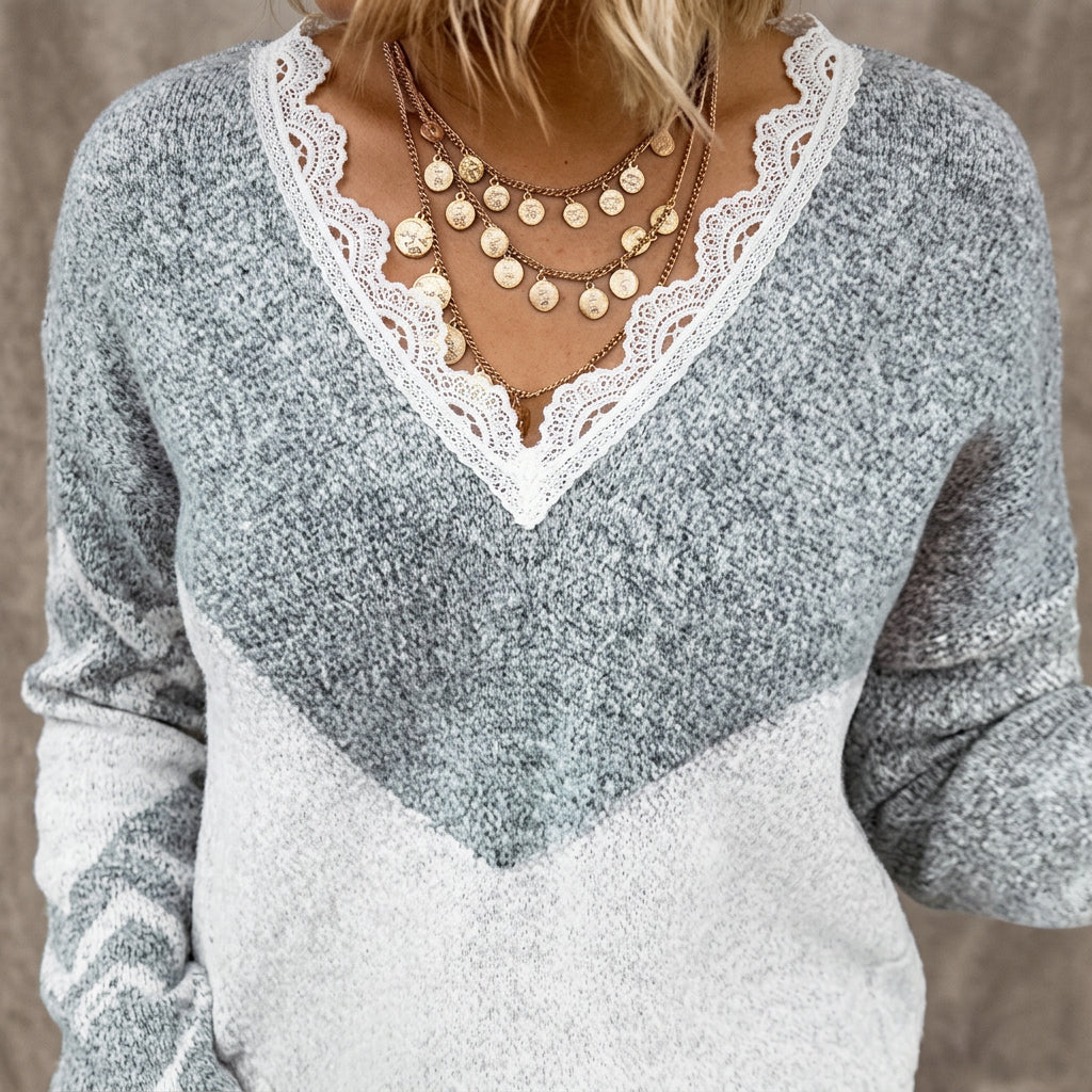 Pull Femme Grande Taille en Maille – Coupe Décontractée Colorblock