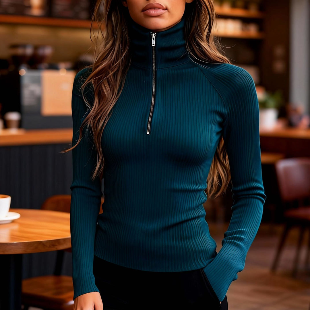 Pull Femme Coupe Slim en Maille – Col Cheminée Manches Longues