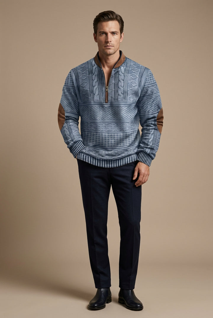 Pull Homme Demi-Zip à Rayures – Coupe Ample et Décontractée