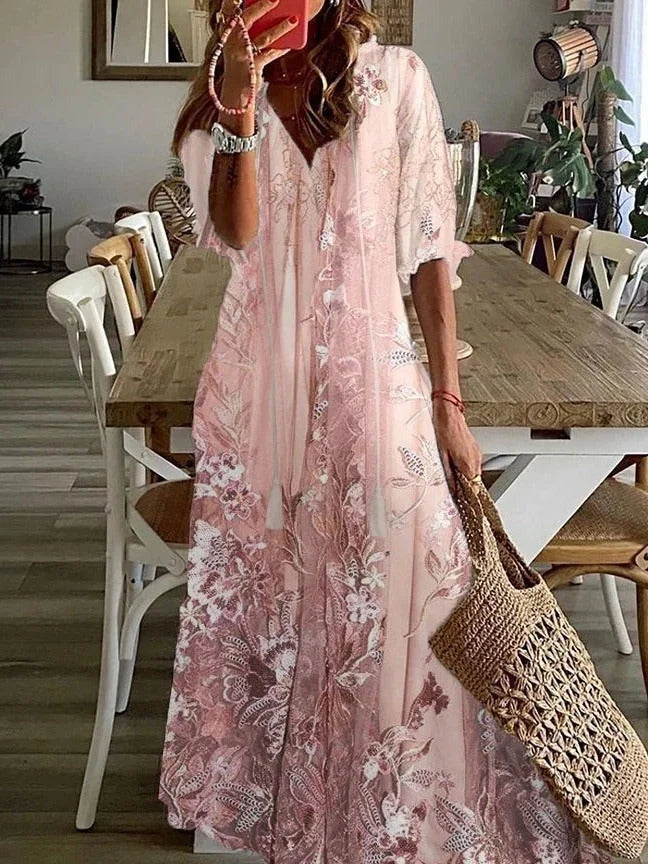 Maxikleid für Damen mit Spitzenstickerei – lässiger Schnitt in Übergröße