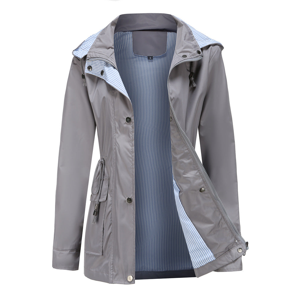 Veste à Capuche Femme – Taille Ajustable &amp; Doublure Rayée