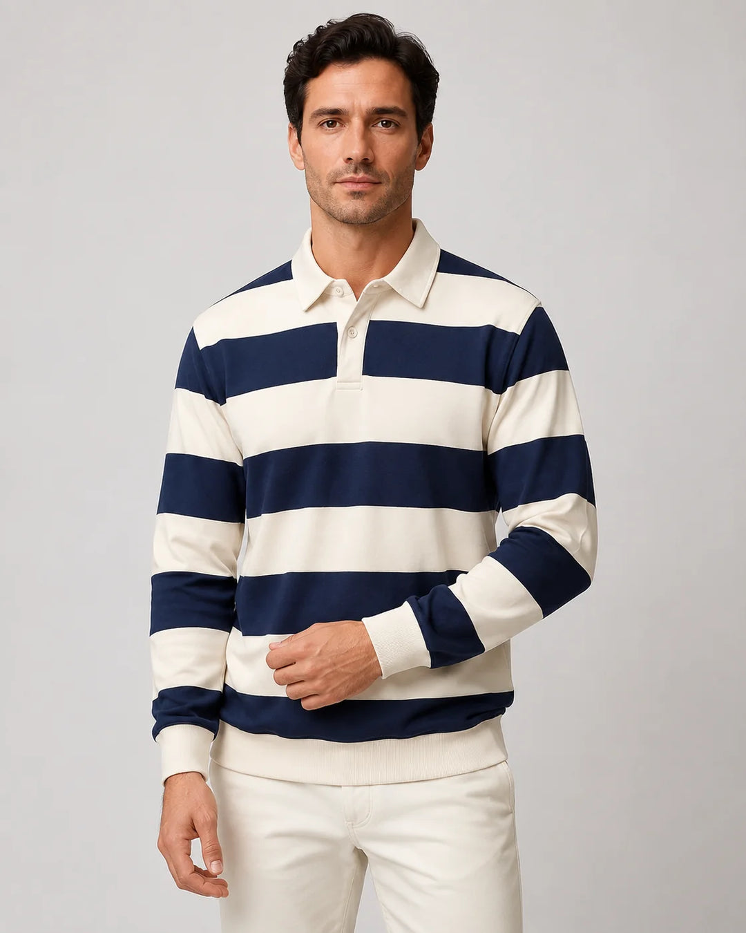 Stribet polo til herrer – Løs pasform, afslappet asymmetrisk design