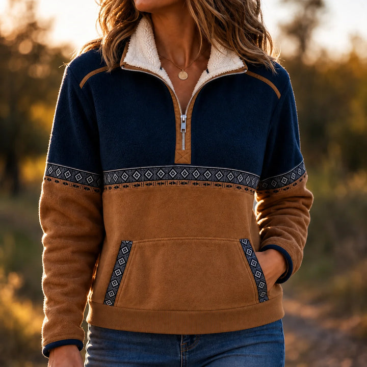Pull Femme Demi-Zip Loose – Détail Poche 3D
