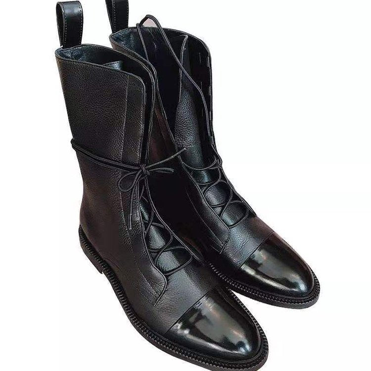 Botte Femme en Cuir Texturé – Bout Verni Élégant
