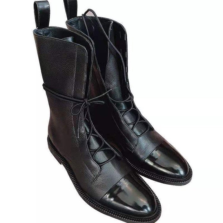Botte Femme en Cuir Texturé – Bout Verni Élégant