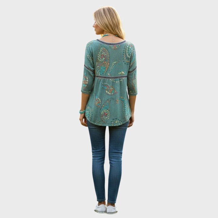 Damenoberteil mit 3D-Blumenmuster – Rundhalsausschnitt, lässiger Schnitt