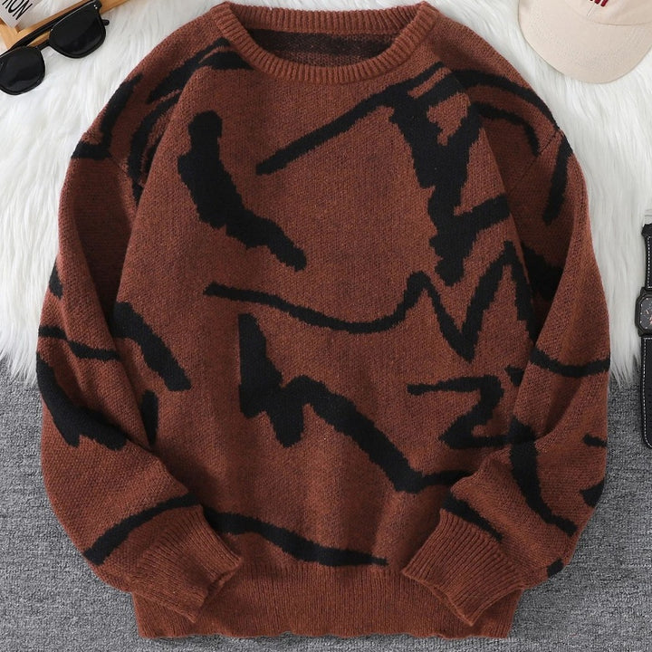 Pull Homme en Maille – Coupe Décontractée Jacquard Graphique