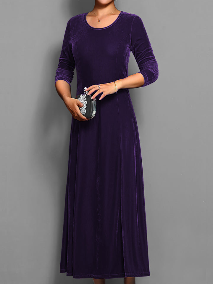 Langes Damen-Samtkleid – A-Linien-Schnitt mit eleganten 3/4-Ärmeln