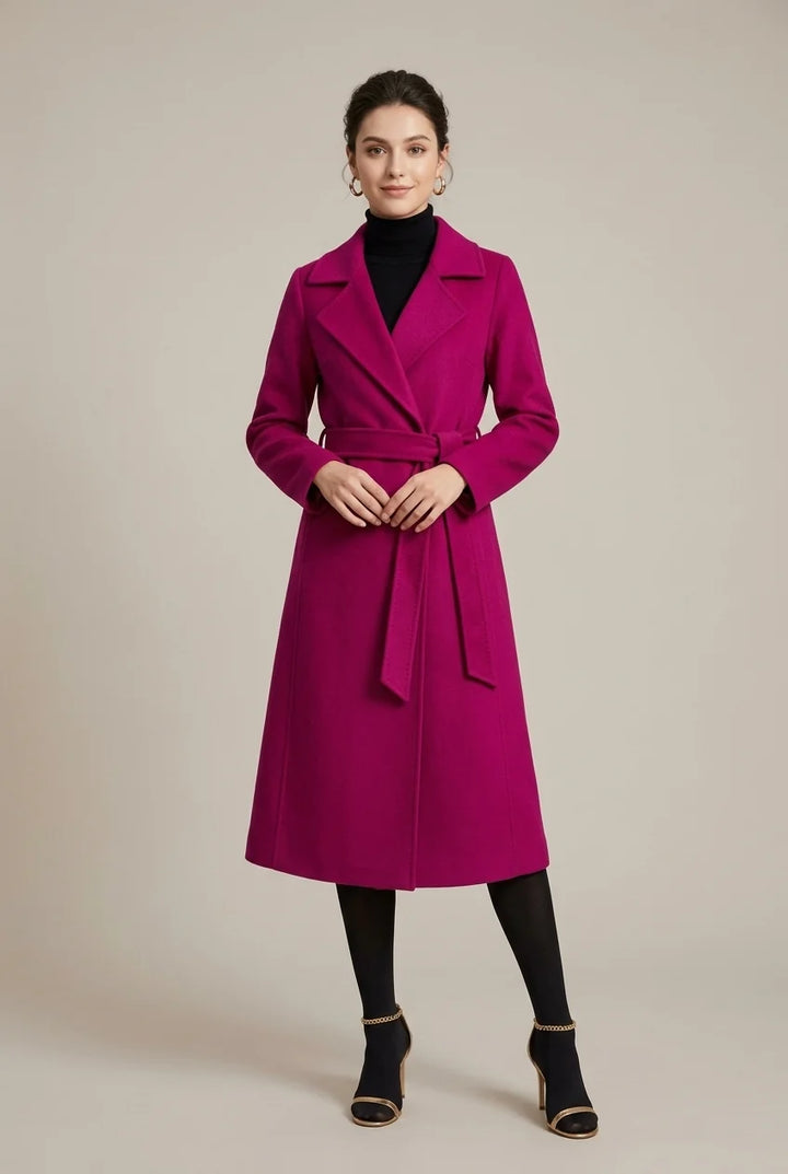 Manteau Long Femme – Coupe Ajustée Ceinturée Élégante