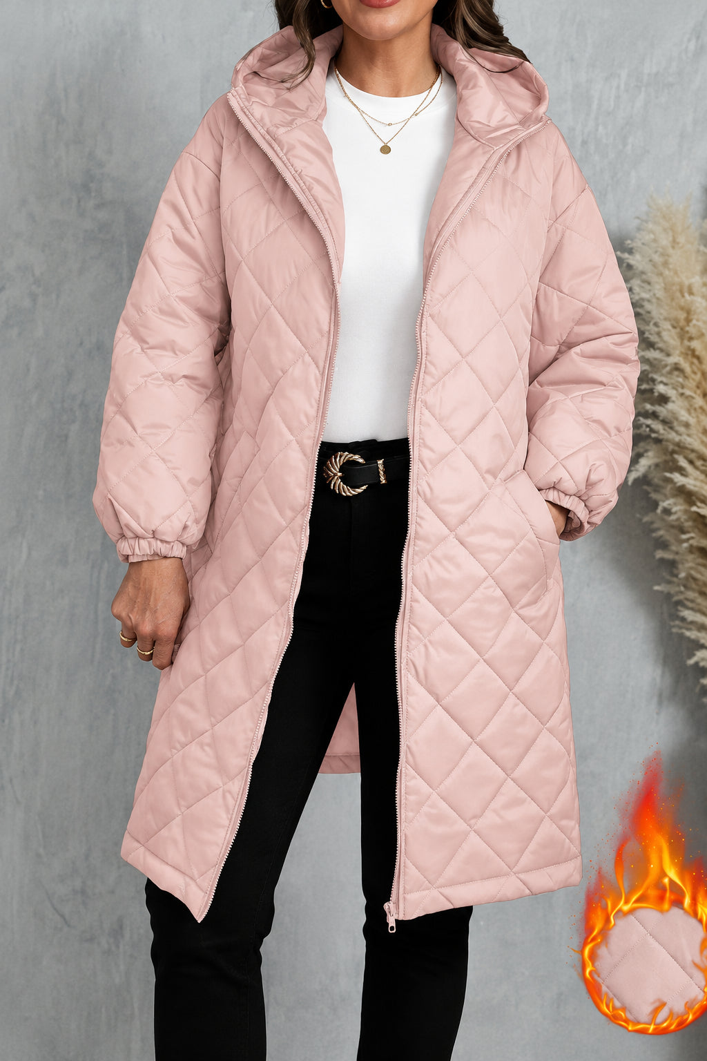 Manteau Long Matelassé à Capuche Femme – Coupe Décontractée Zippée