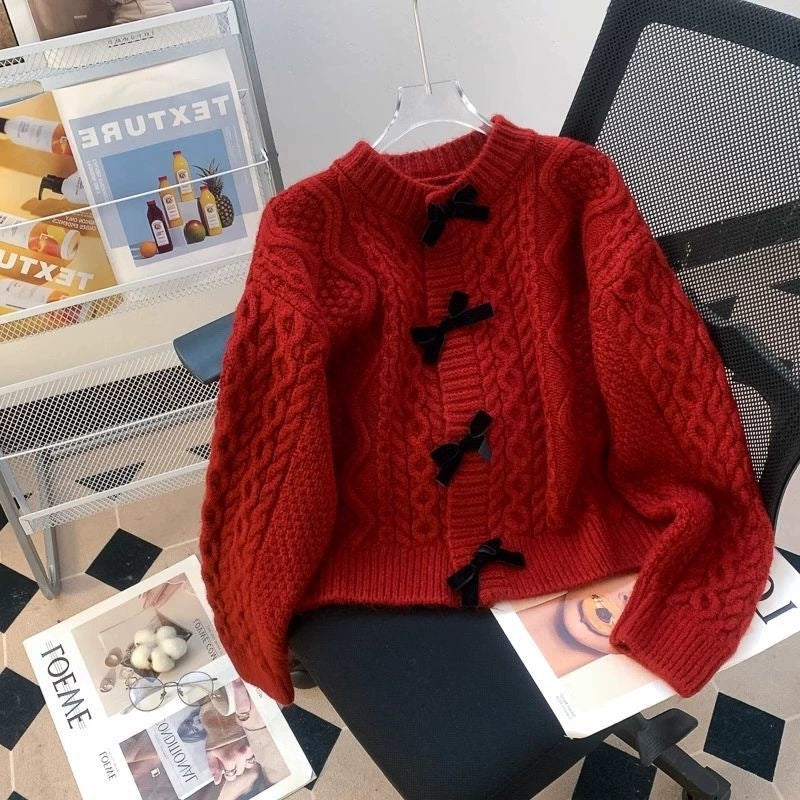 Gilet Femme en Maille Texturée – Détail Nœud et Manches Amples