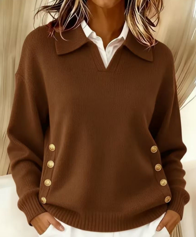 Pullover i bomuld til kvinder - polokrave med knapper