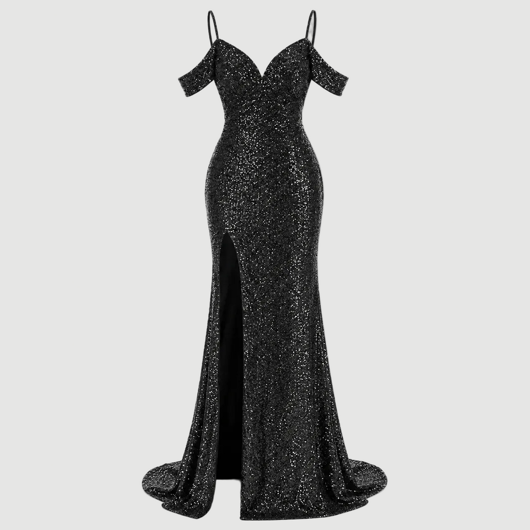 Robe Longue Femme à Sequins – Coupe Épaules Dénudées