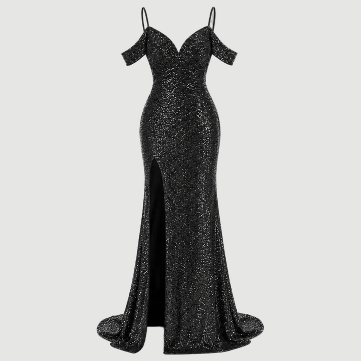 Robe Longue Femme à Sequins – Coupe Épaules Dénudées