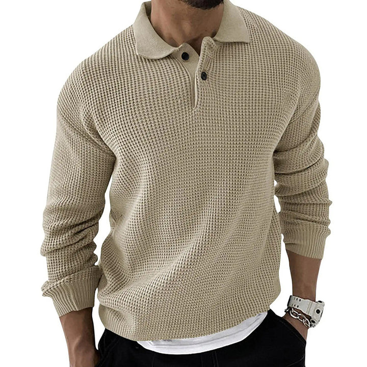 Herenpullover van honingraatbreisel - polokraag, aansluitend model