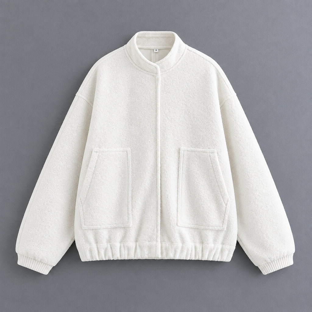 Manteau Femme Col Mandarin – Fermeture Invisible Coupe Ample