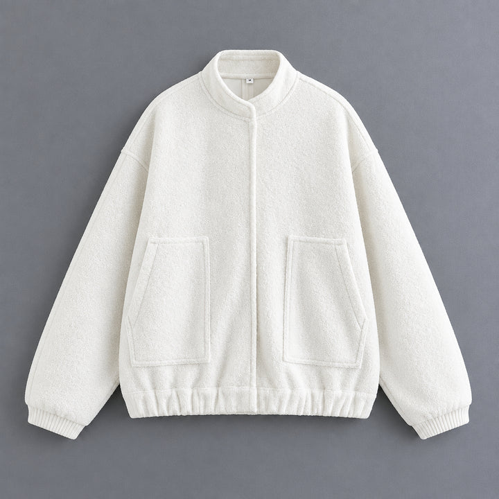 Manteau Femme Col Mandarin – Fermeture Invisible Coupe Ample