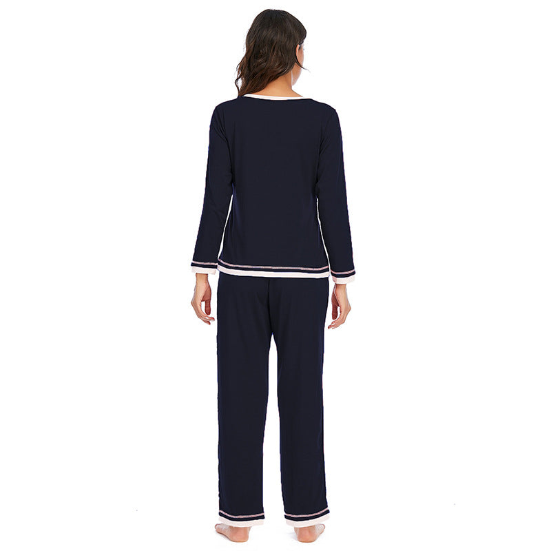 Damen-Baumwollpyjama – Zweiteiliges Set mit langen Ärmeln