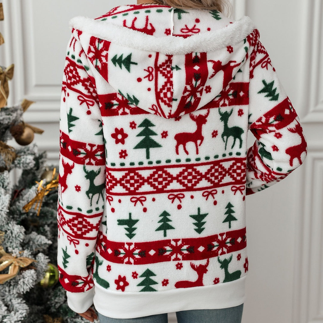 Veste Femme – Cardigan Zippé Doux Motif Noël Mi-longue