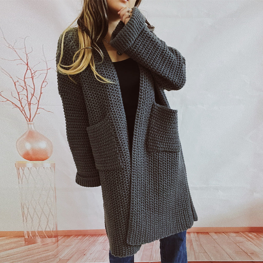 Damen-Weste aus grobem Strick – Oversize-Schnitt mit großen Taschen