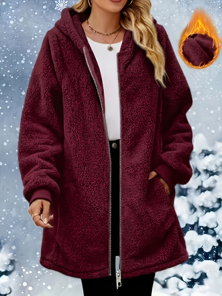 Manteau Cardigan Femme à Capuche Zippé Effet Velours – Coupe Décontractée