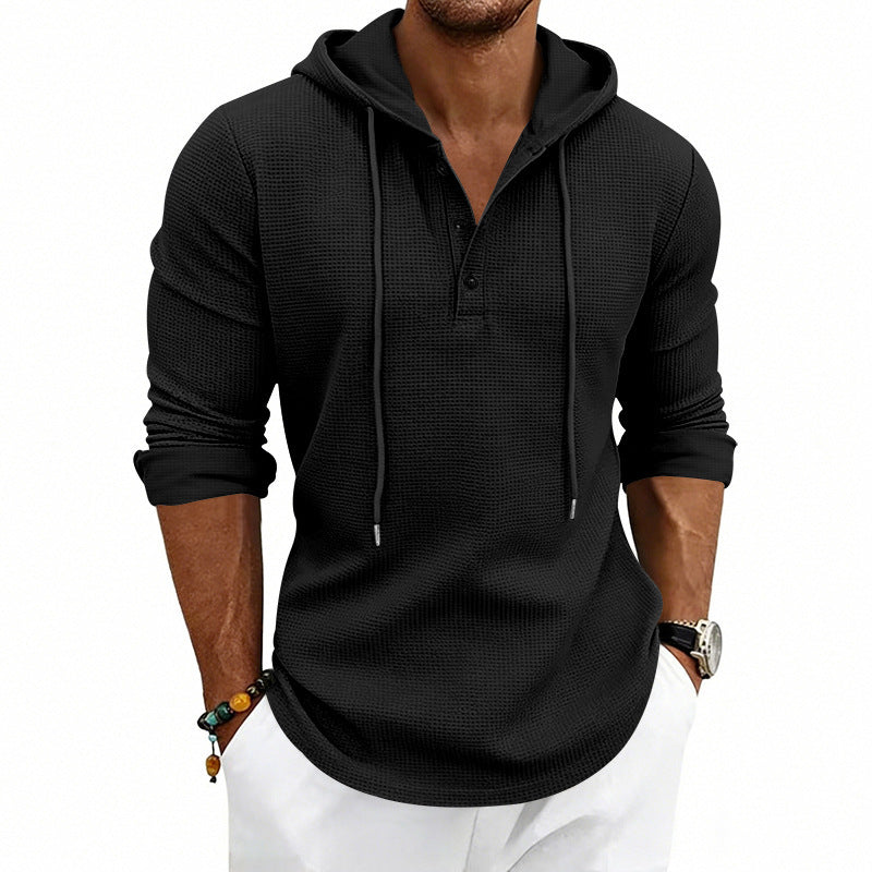 Henley-sweatshirt til mænd med afslappet pasform - retrostil og lange ærmer