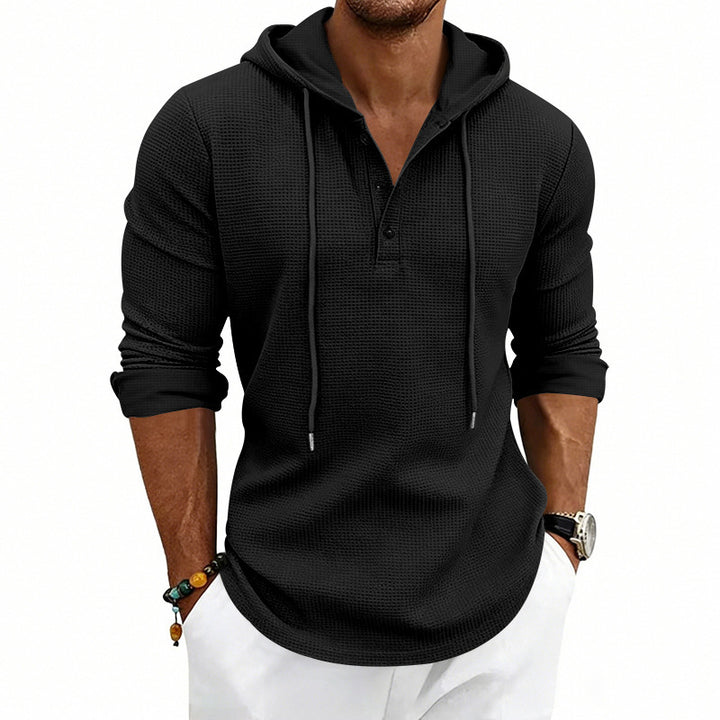 Henley-sweatshirt til mænd med afslappet pasform - retrostil og lange ærmer