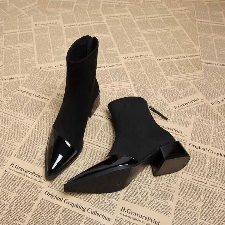 Bottines Femme à Talon Large – Bout Pointu Tige Basse