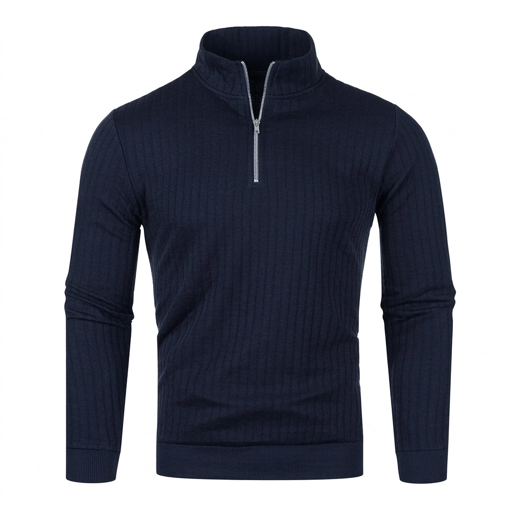 Sweater til herre med lynlås og høj krave – moderne, tætsiddende pasform