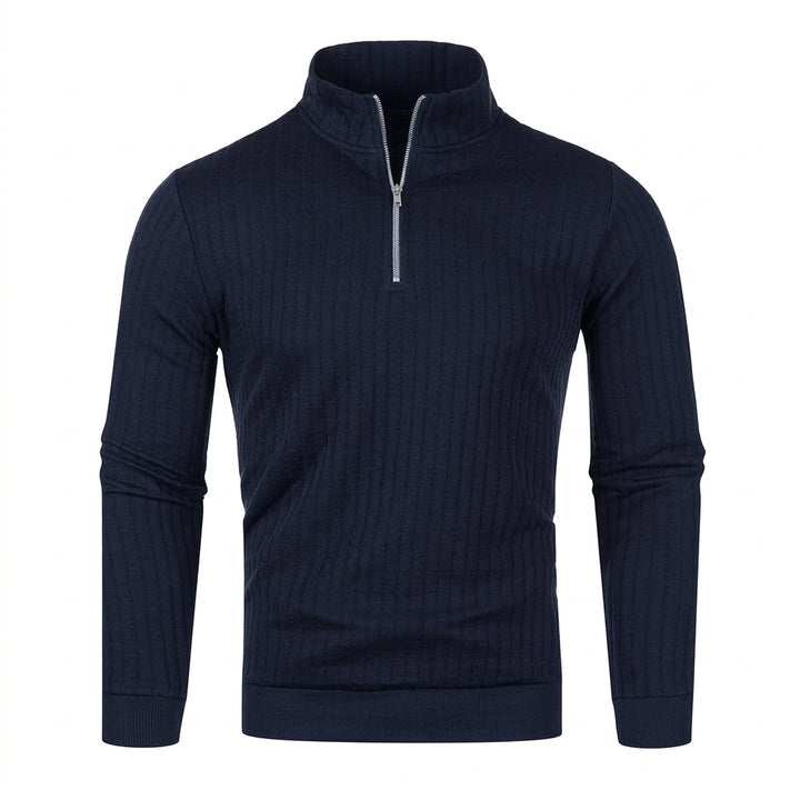 Sweater til herre med lynlås og høj krave – moderne, tætsiddende pasform