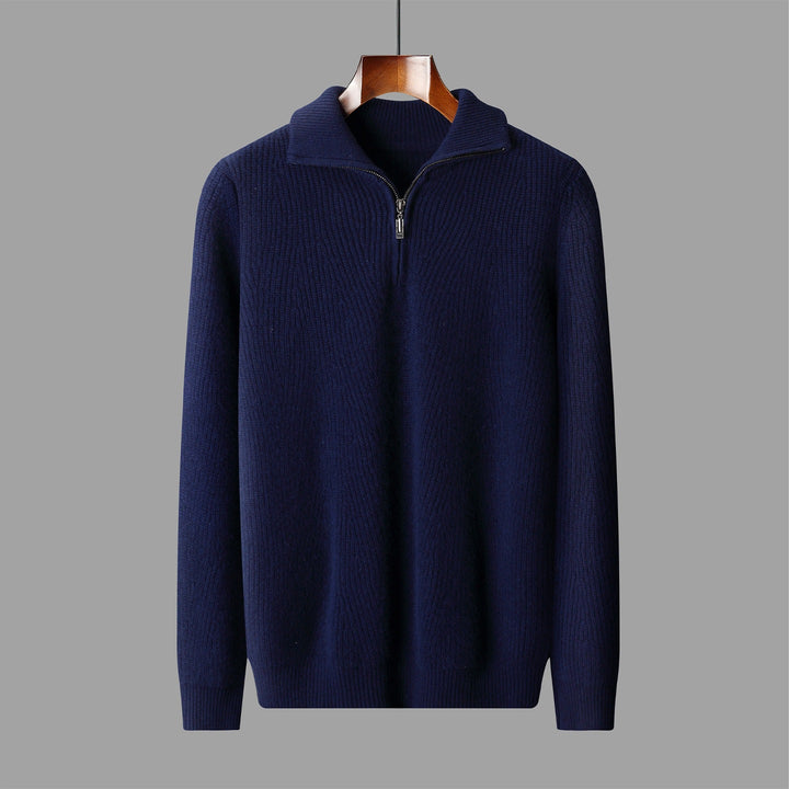 Pull Homme à Maille Côtelée – Demi-Zip Col Montant Coupe Ample