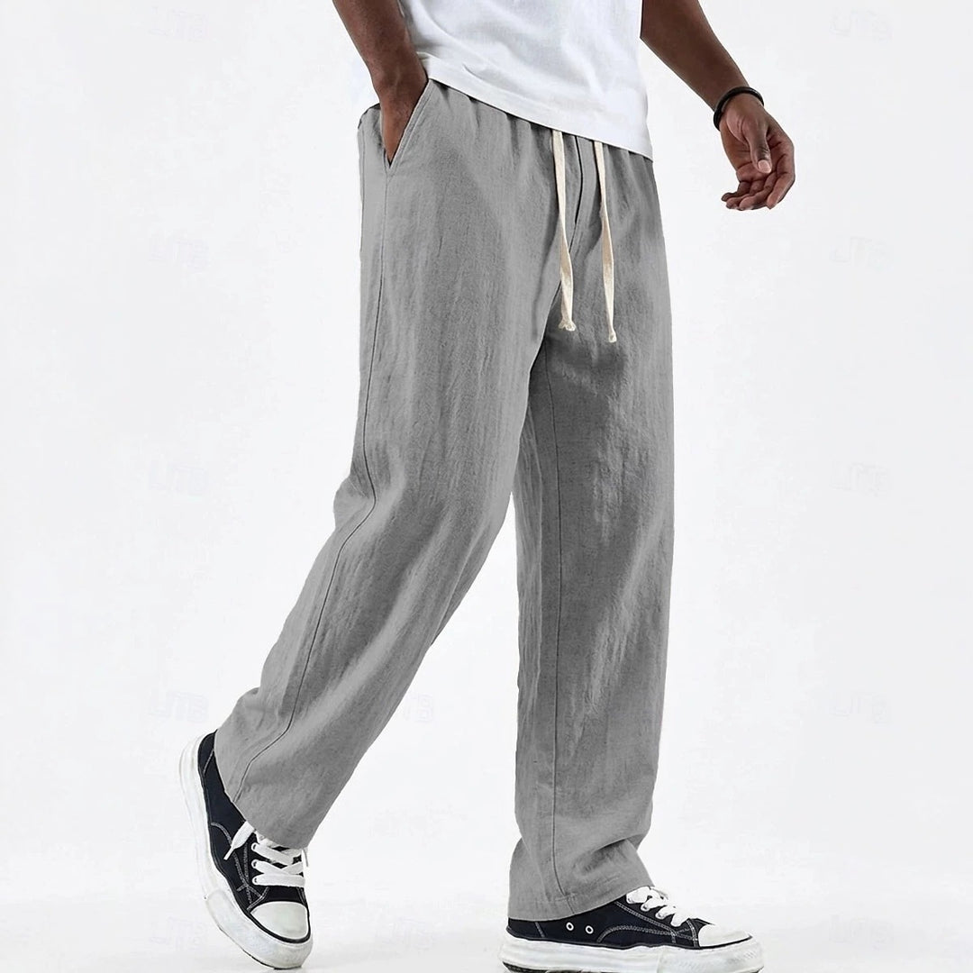 Pantalon Large Homme Coton-Lin – Coupe Ample à Taille Cordon