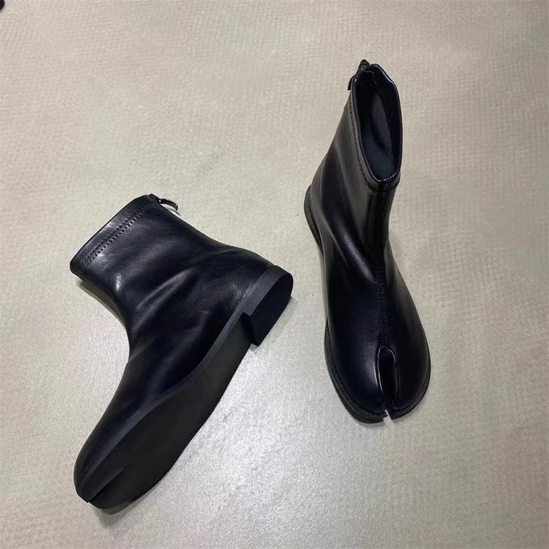 Damenstiefel mit getrennter Zehenpartie im Retro-Stil – Reißverschluss hinten, britische Inspiration