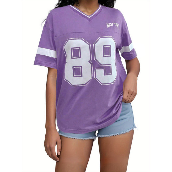 Camicia Donna Casual Larga con Stampa Numero 89 – Stile Varsity