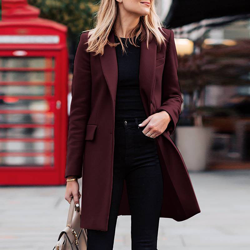 Manteau Femme Longue Coupe Droite – Col Tailleur Structuré