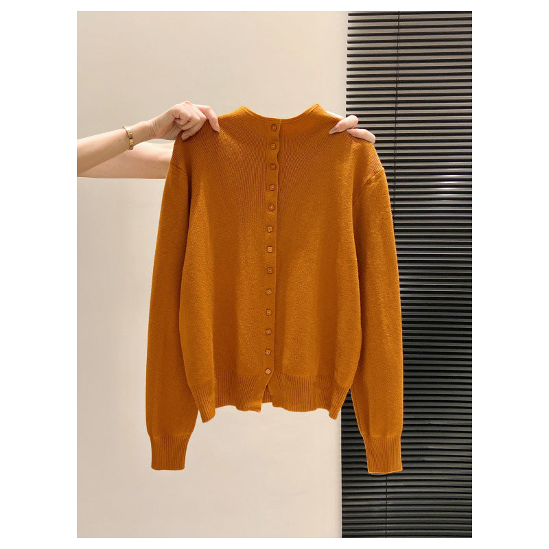 Cardigan Femme en Maille – Col Montant, Coupe Décontractée