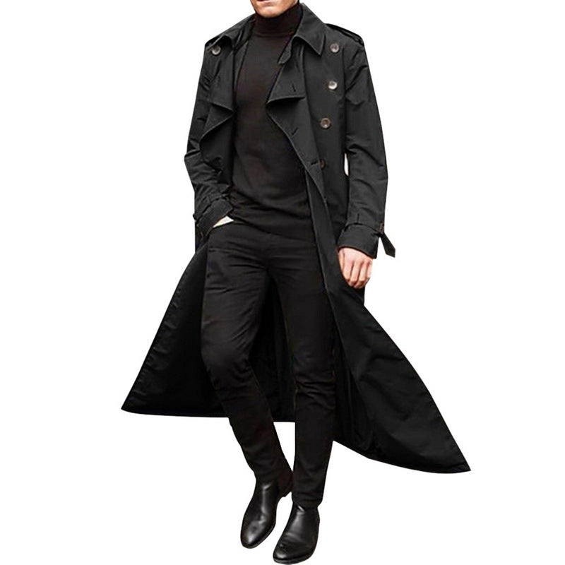 Langer Herrenmantel - Klassischer zweireihiger Trenchcoat