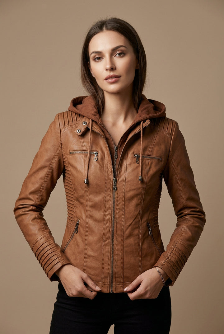 Veste Femme à Capuche – Coupe Motard Moderne Capuche Amovible