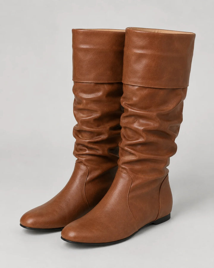 Bottes Femme Hautes à Tige Souple – Talon Plat Effet Froncé