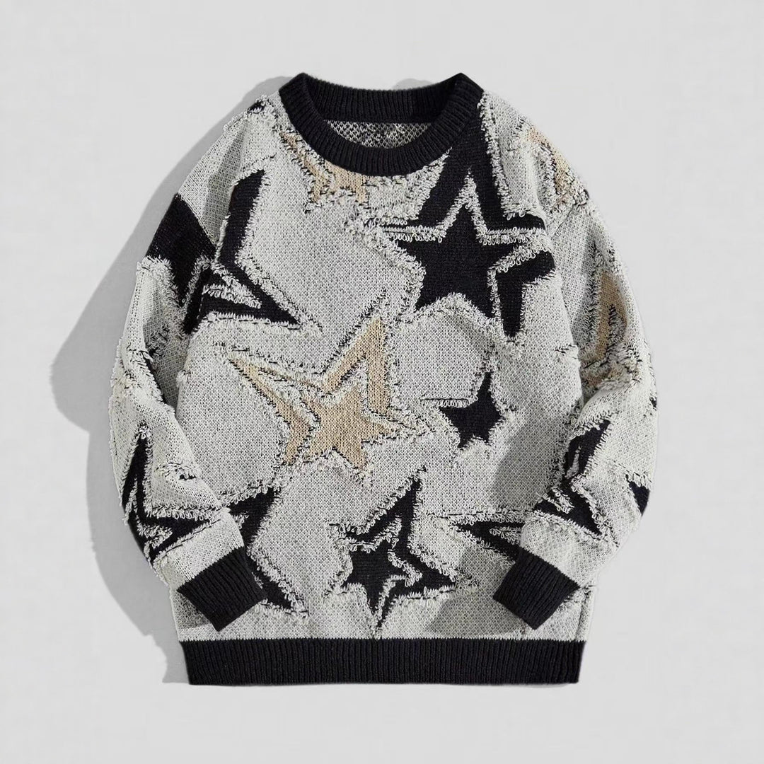 Pull Homme à Motif Étoile – Jacquard Texturé Coupe Décontractée