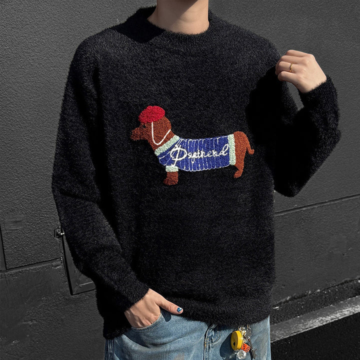 Pull Homme Maille Motif Teckel – Manches Raglan