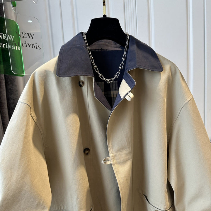 Trench Coat Femme Style Britannique – Détail Col Contrastant