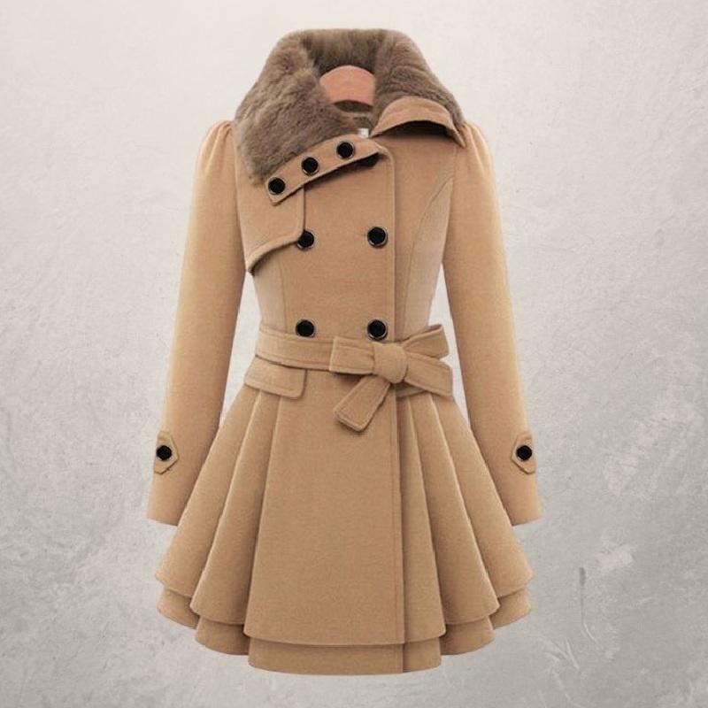 Manteau Femme Mi-Long Double-Boutonnage Coton – Coupe Cintrée à Revers