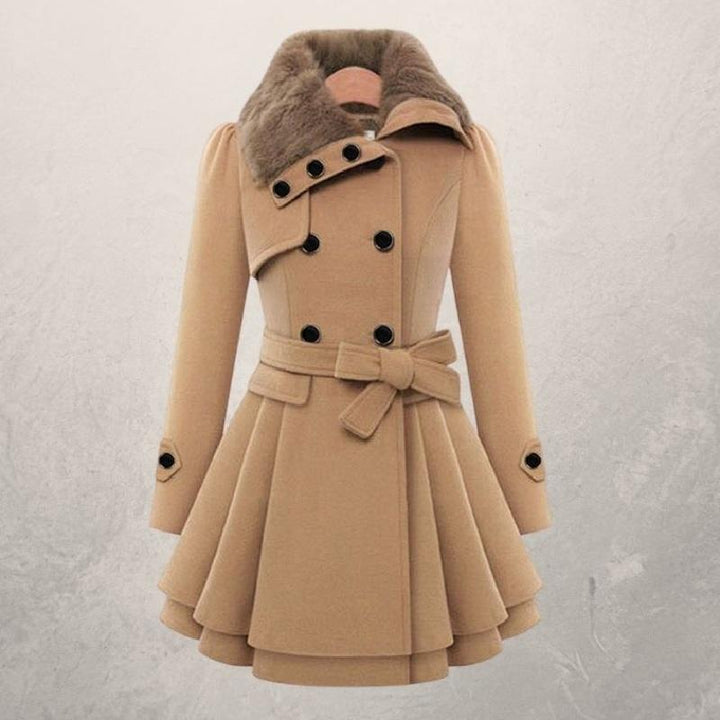 Manteau Femme Mi-Long Double-Boutonnage Coton – Coupe Cintrée à Revers