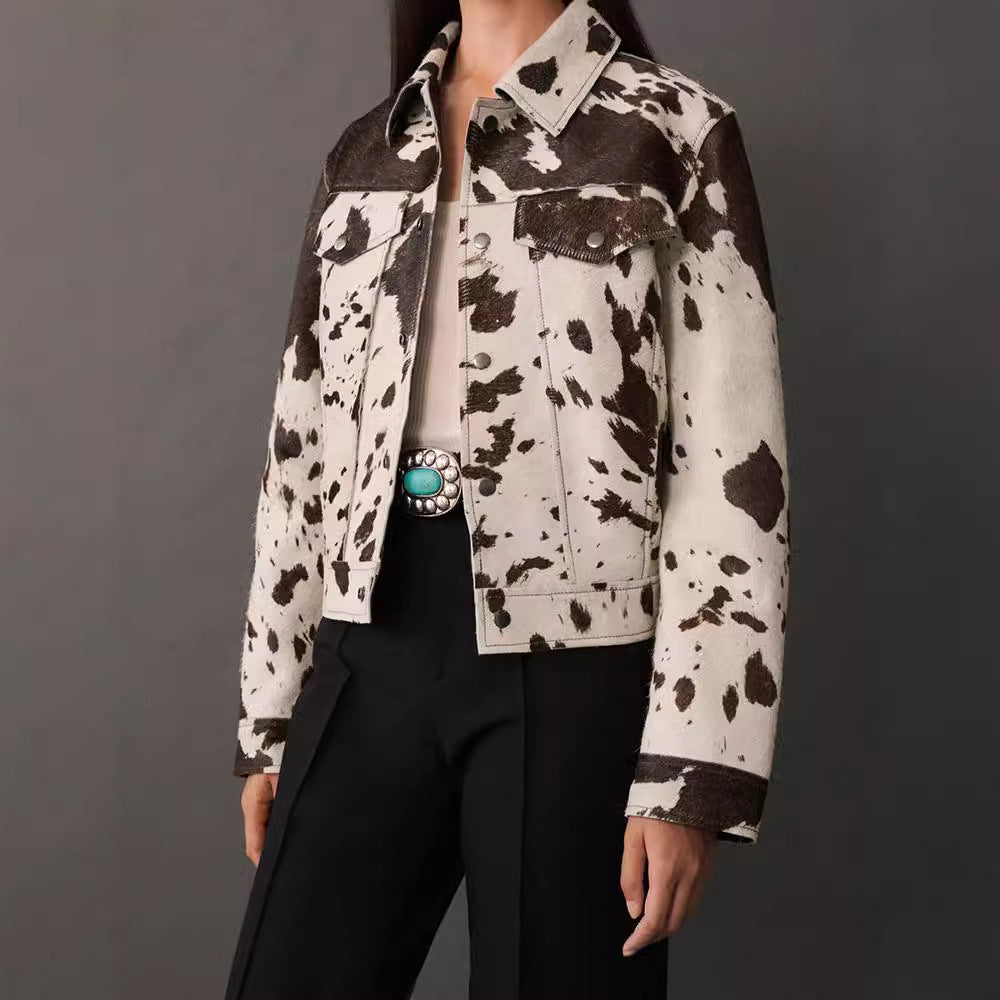 Veste Femme en Jean Courte – Motif Irrégulier, Coupe Cropped