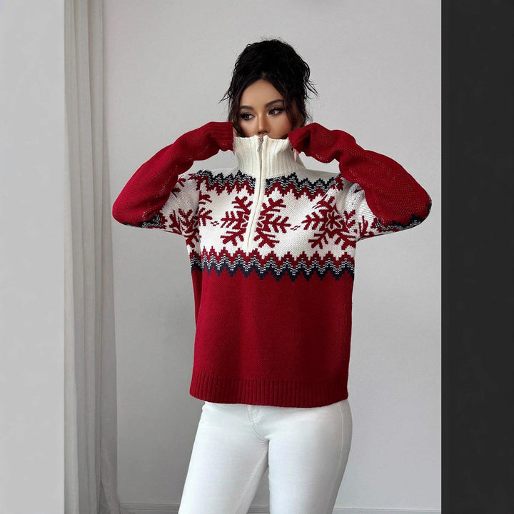 Pull Femme Jacquard – Design Rétro Colorblock