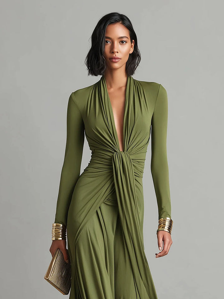 Texturiertes, langes Maxi-Kleid für Damen – elegante Silhouette im französischen Stil