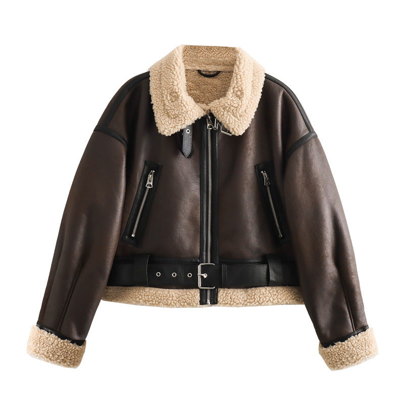 Blouson Aviateur Court Femme – Col Aspect Laine d’Agneau