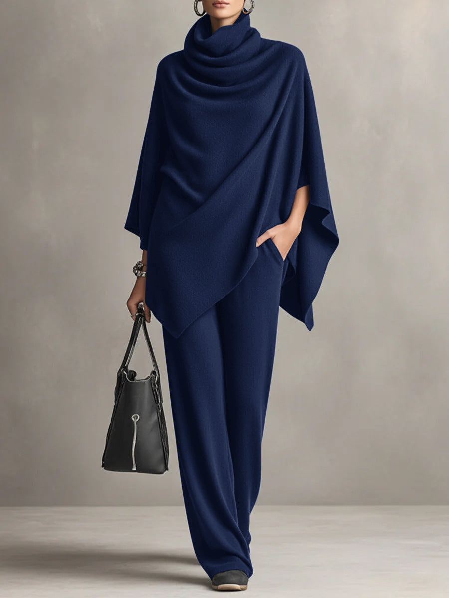 Ensemble Deux Pièces Femme Cape Top et Pantalon Large – Silhouette Drapée