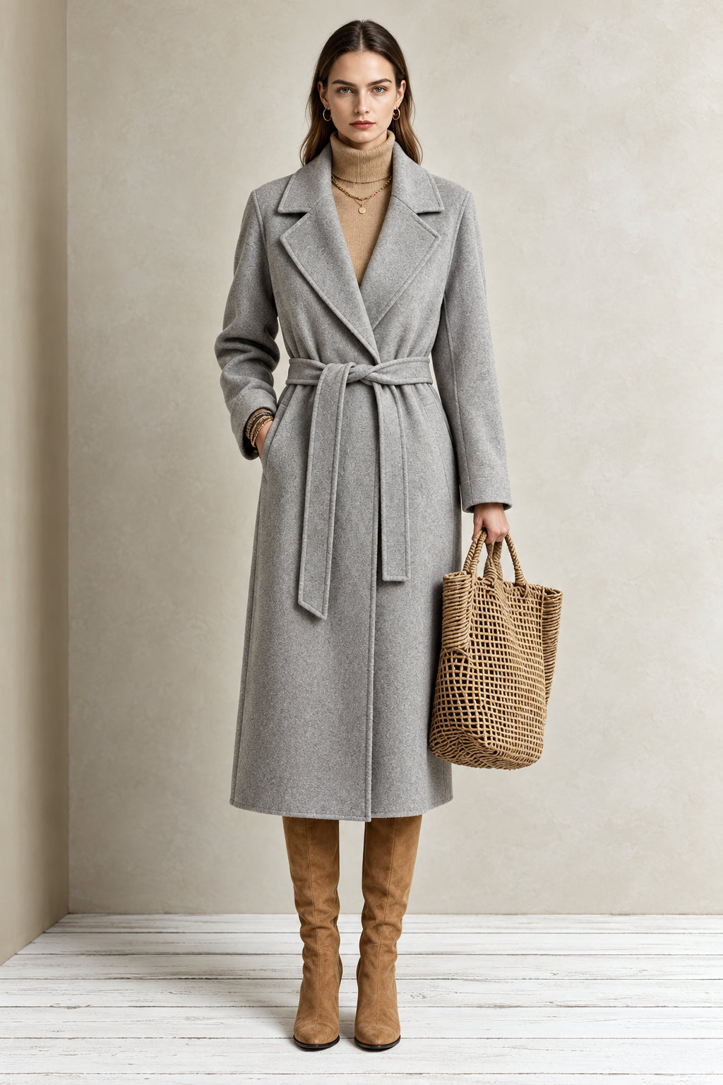 Manteau Long Femme en Laine – Ceinture à Nouer et Coupe Décontractée